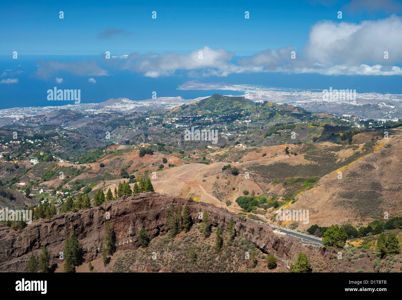 View over the northern part of Gran Canaria, including the capital city of Las Palmas, from the Pinos de Galdar volcanic crater Stock Photo