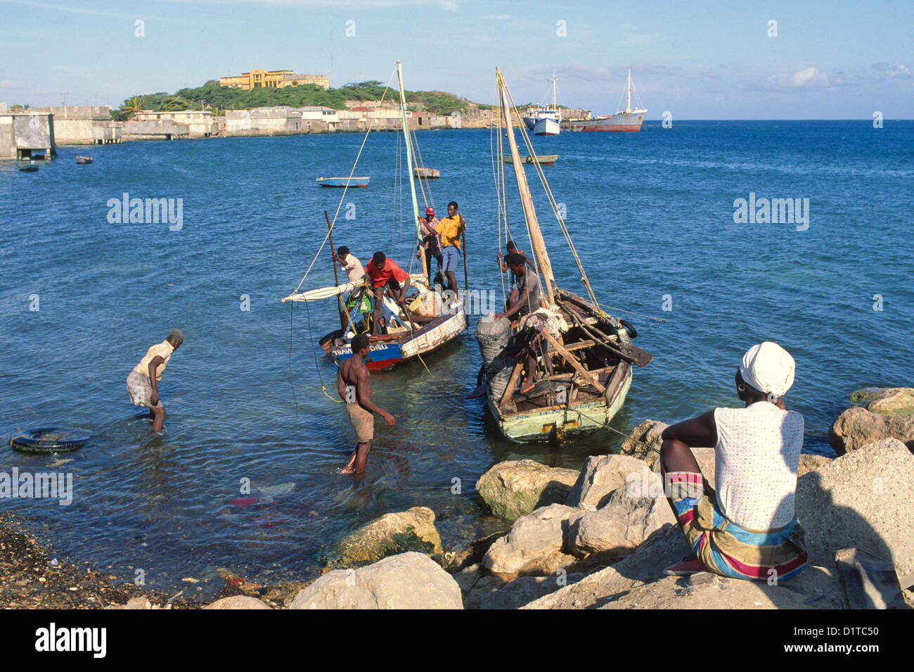 Passengers boarding a boat in Port de Paix, Haiti Stock Photo Alamy
