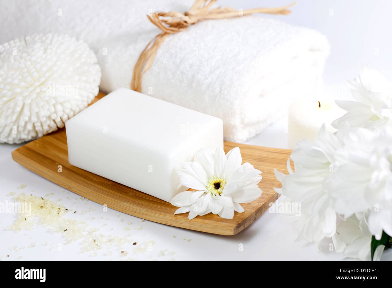 Spa soap with towel  on white background Stock Photo