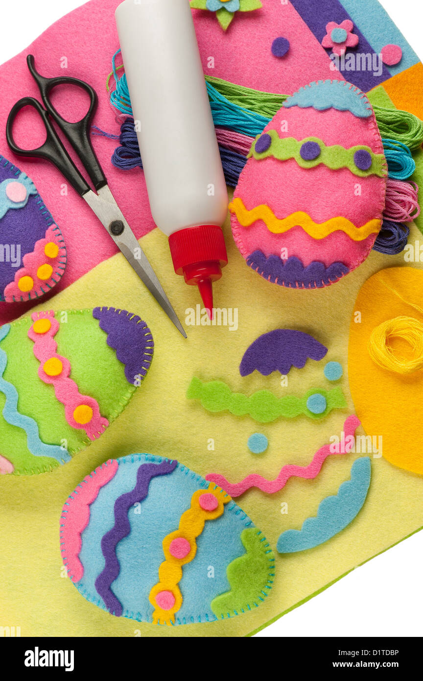 Arts and crafts felt with cutouts and scissors on white background Stock  Photo - Alamy