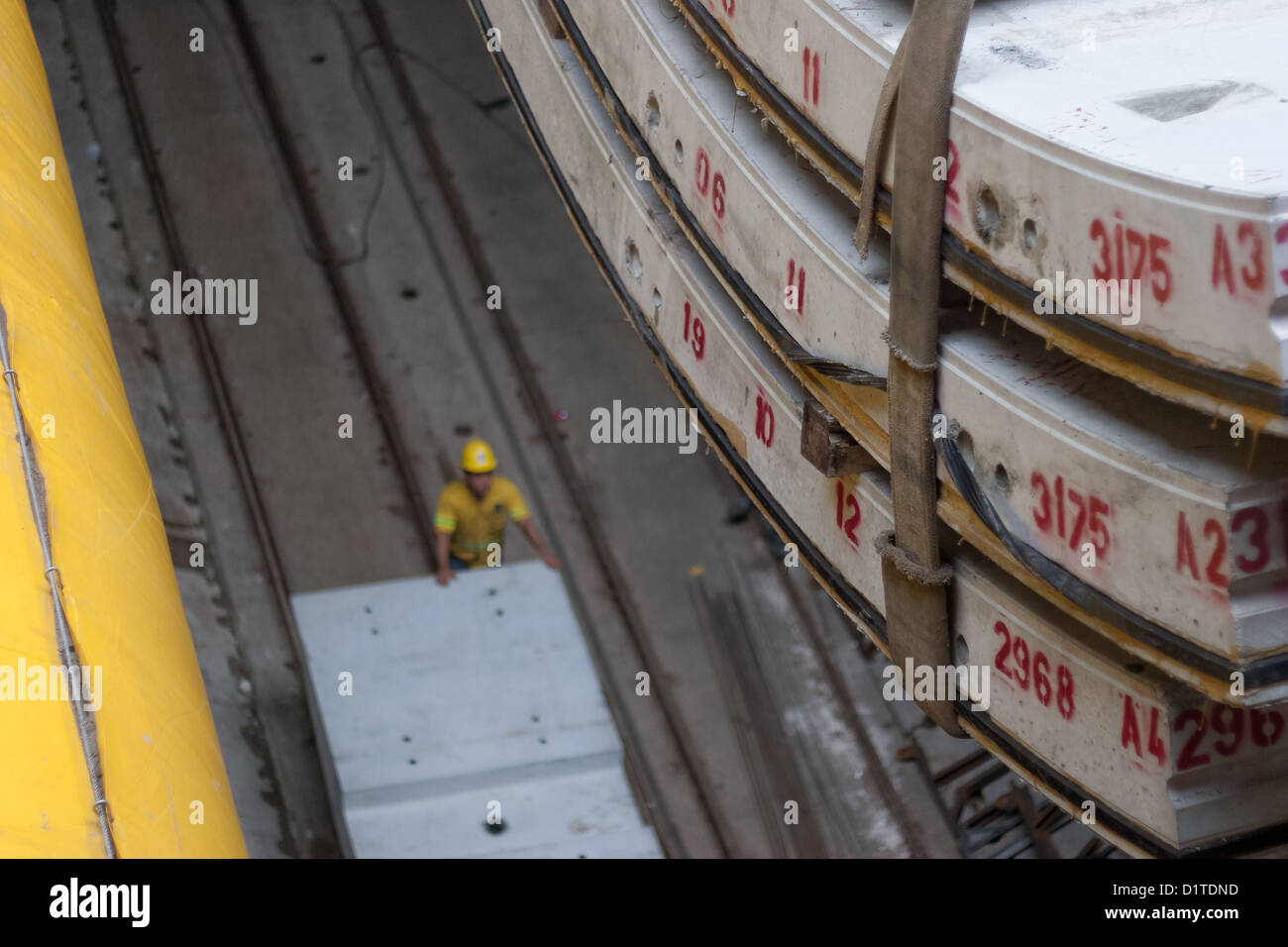 These are the construction blocks of the tunnel for El metro de Panamá. Stock Photo