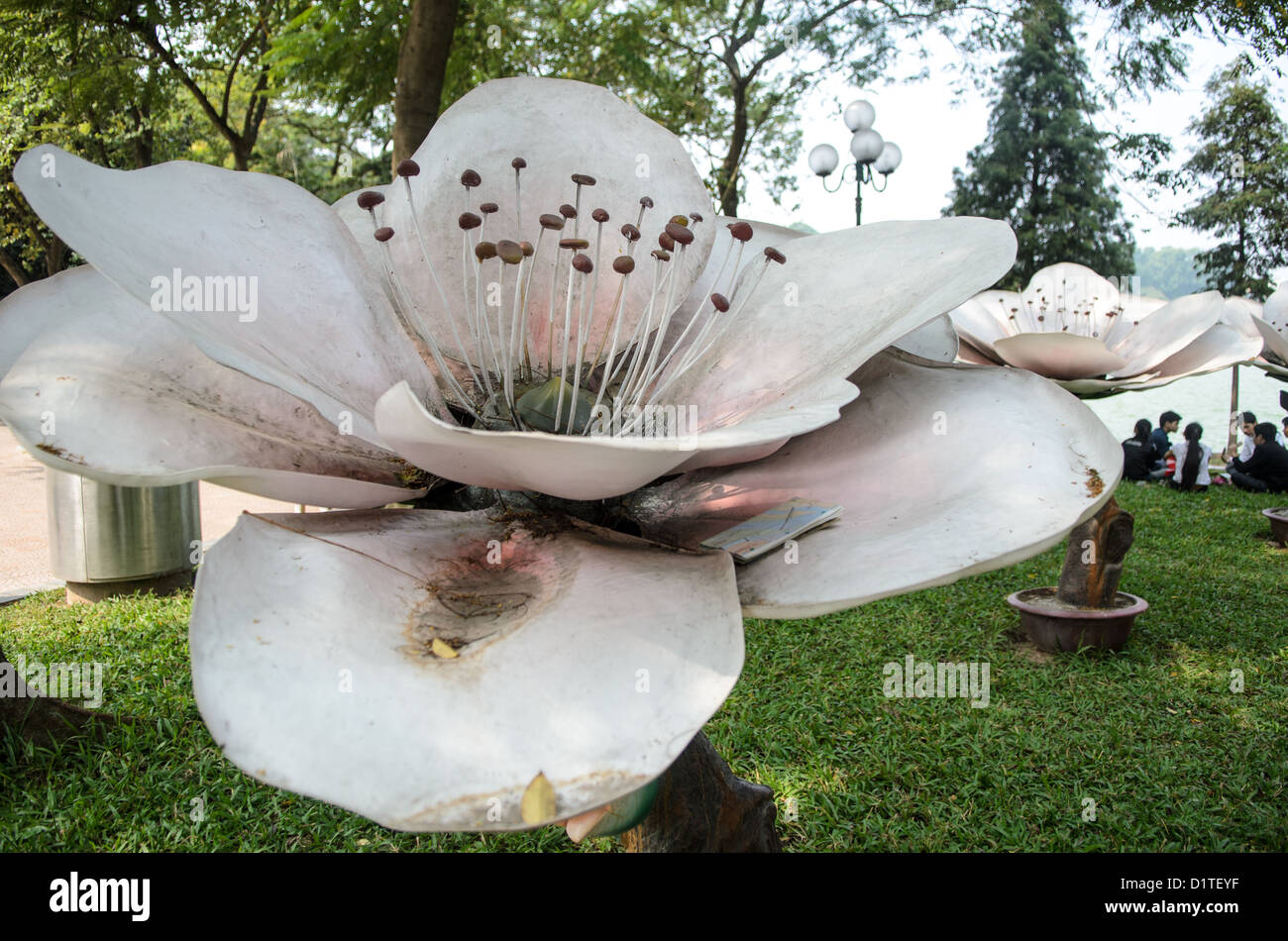 HANOI, Vietnam A sculpture of a large flower on the shore of Hoan