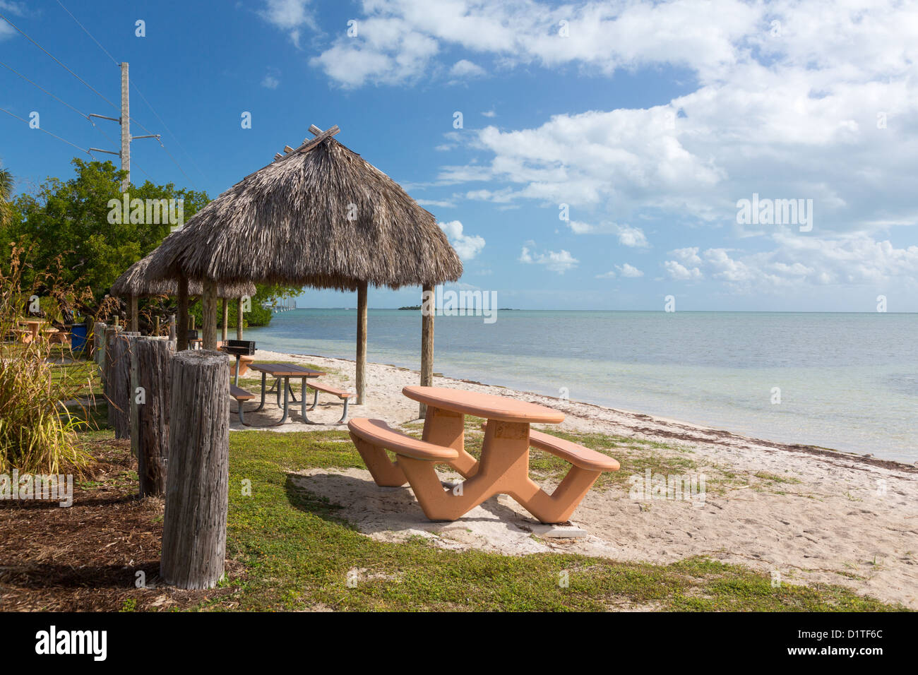 Florida Keys beach - picnic area by Route 1 Overseas Highway on the beach Stock Photo