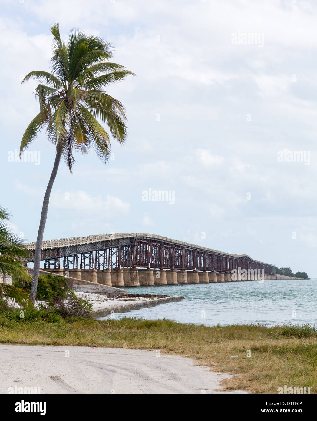 Old Bahia Honda rail bridge and heritage trail in Florida Keys by Route 1 Overseas Highway Stock Photo