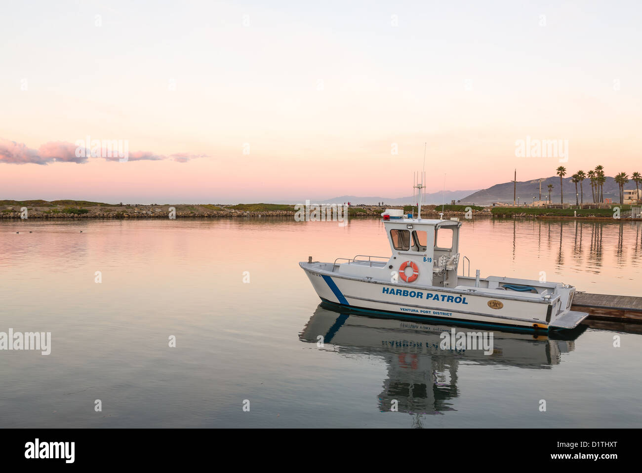 Ventura Harbor patrol boat in the harbour at sunrise Stock Photo Alamy