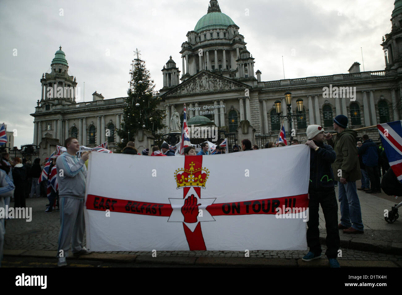 A Flag protests after Belfast City Council voted on the 3rd of December