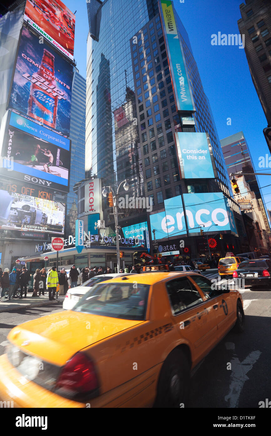 Taxi in Times Square, Manhattan, NYC Stock Photo