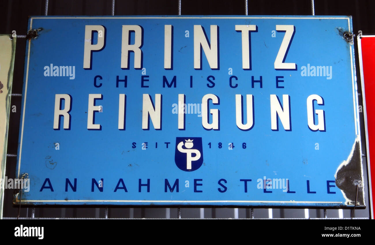 Technik Museum Speyer...Printz chemische Reinigung, enamel advertising sign Stock Photo