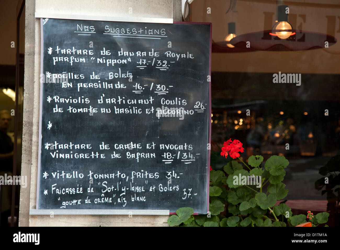 French Language Restaurant Menu, Geneva, Switzerland, Europe Stock Photo