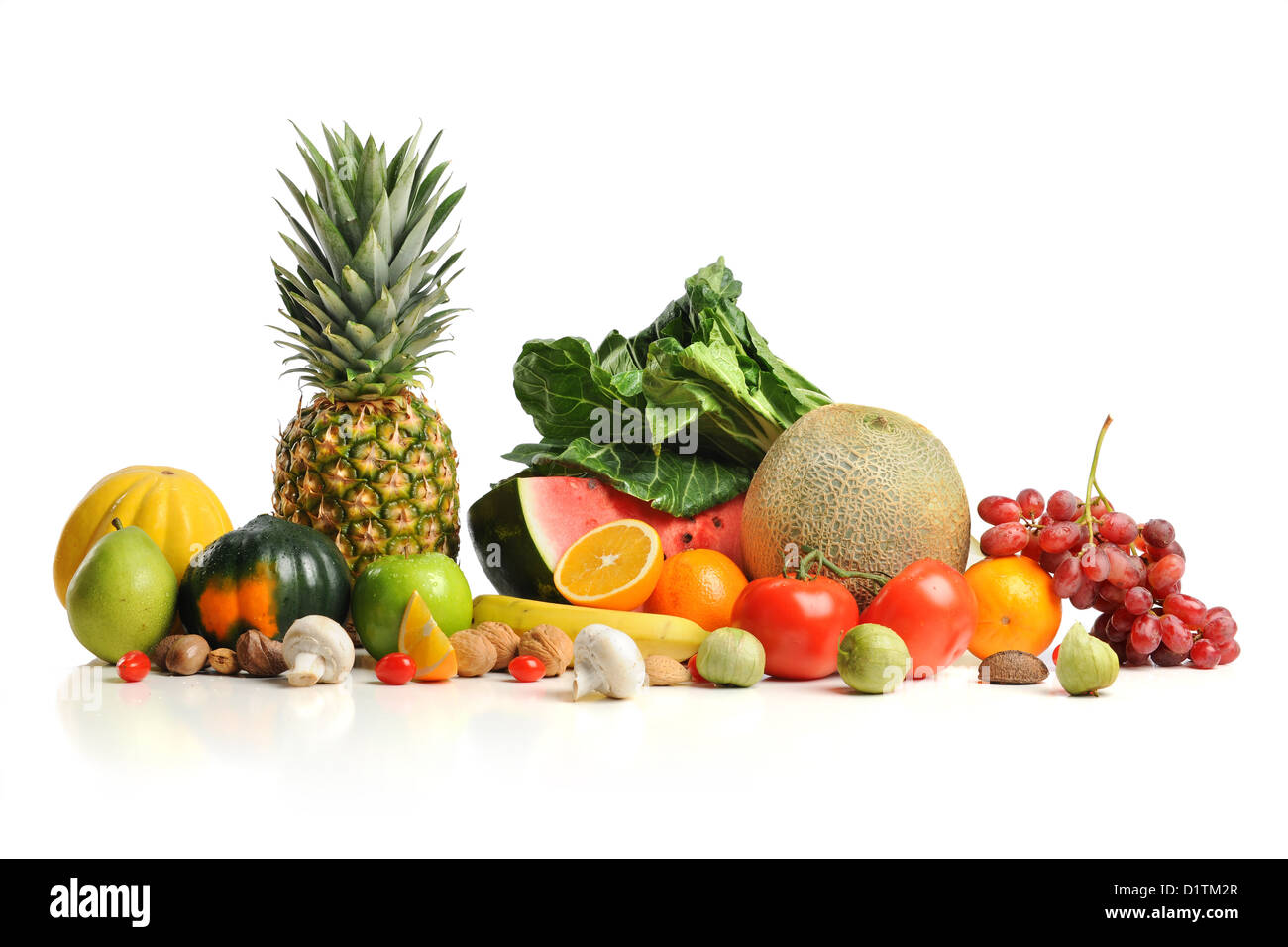 Fresh fruits and vegetables on white background Stock Photo Alamy