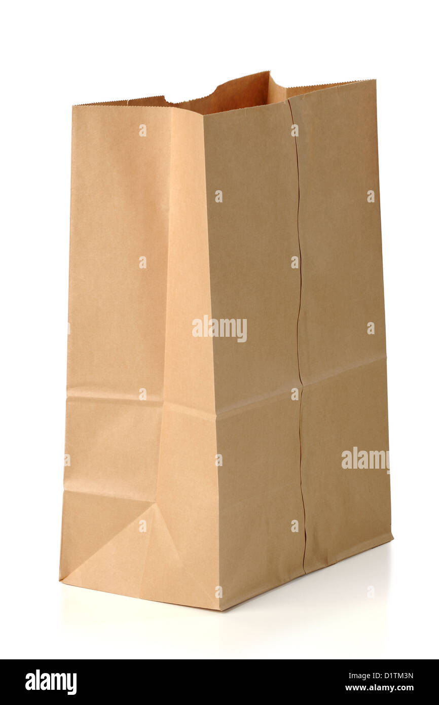 Brown paper bag isolated over white background Stock Photo