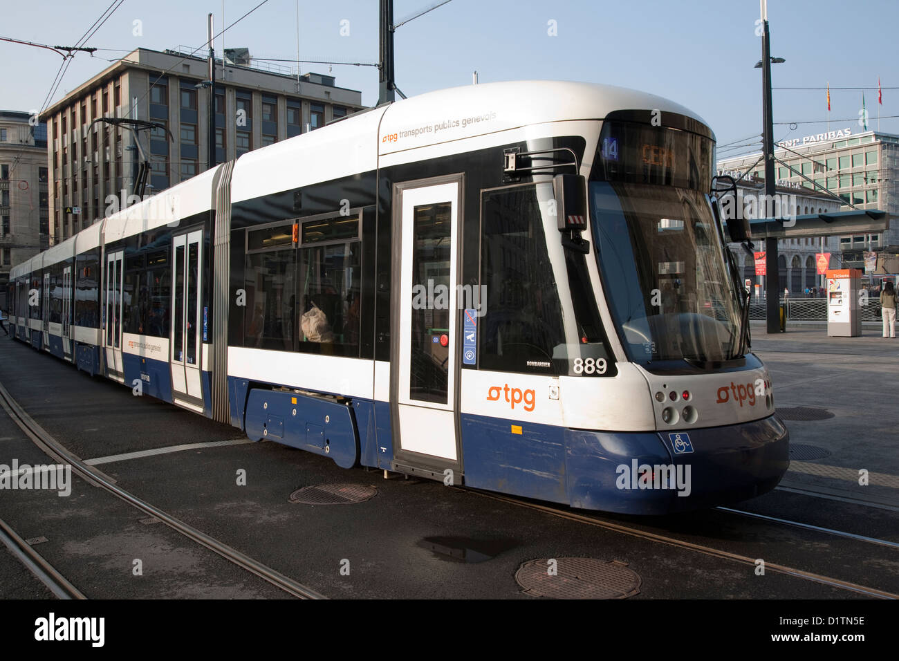 Tram to Cern, Geneva, Switzerland, Europe Stock Photo