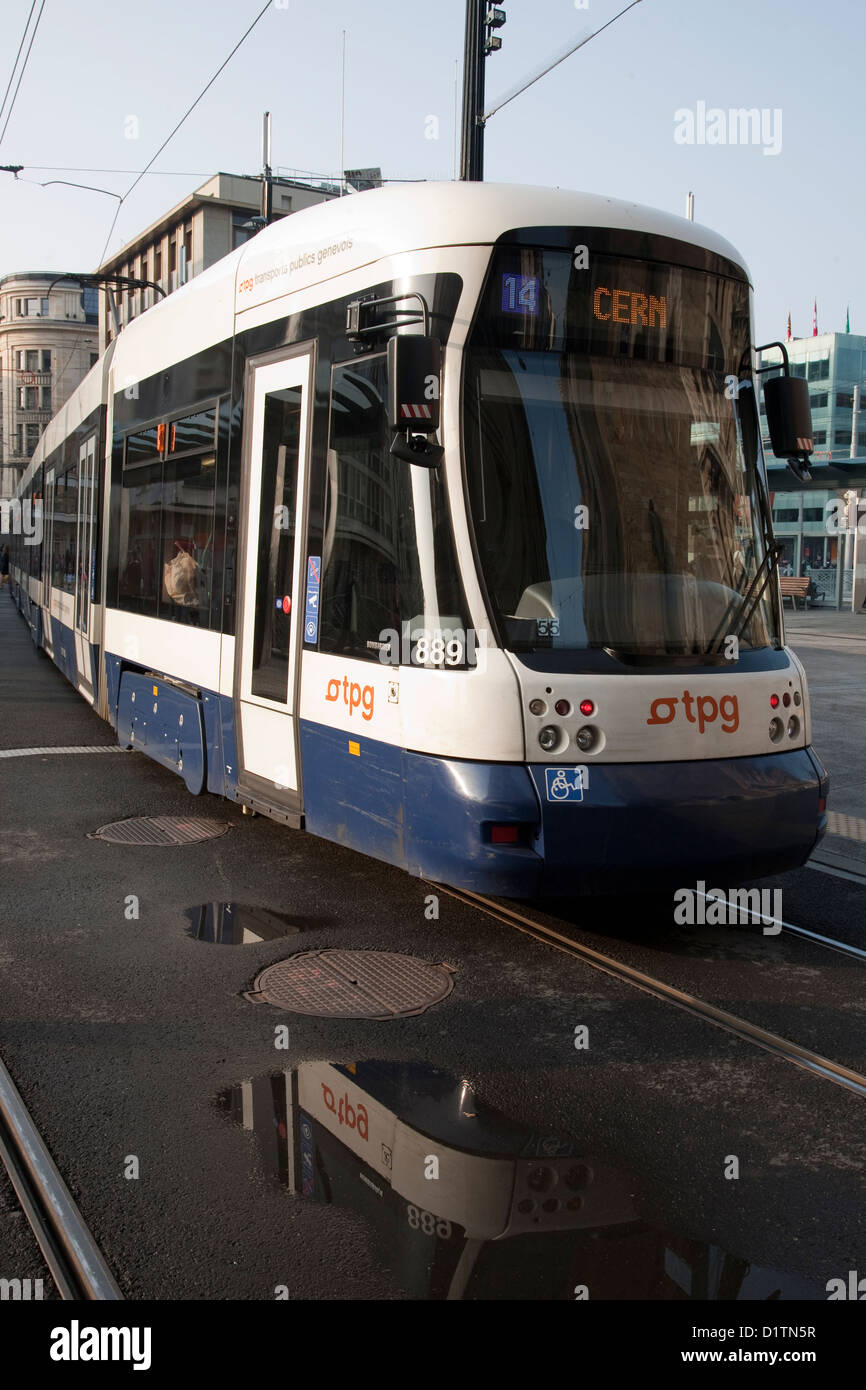 Tram to Cern in Geneva, Switzerland, Europe Stock Photo