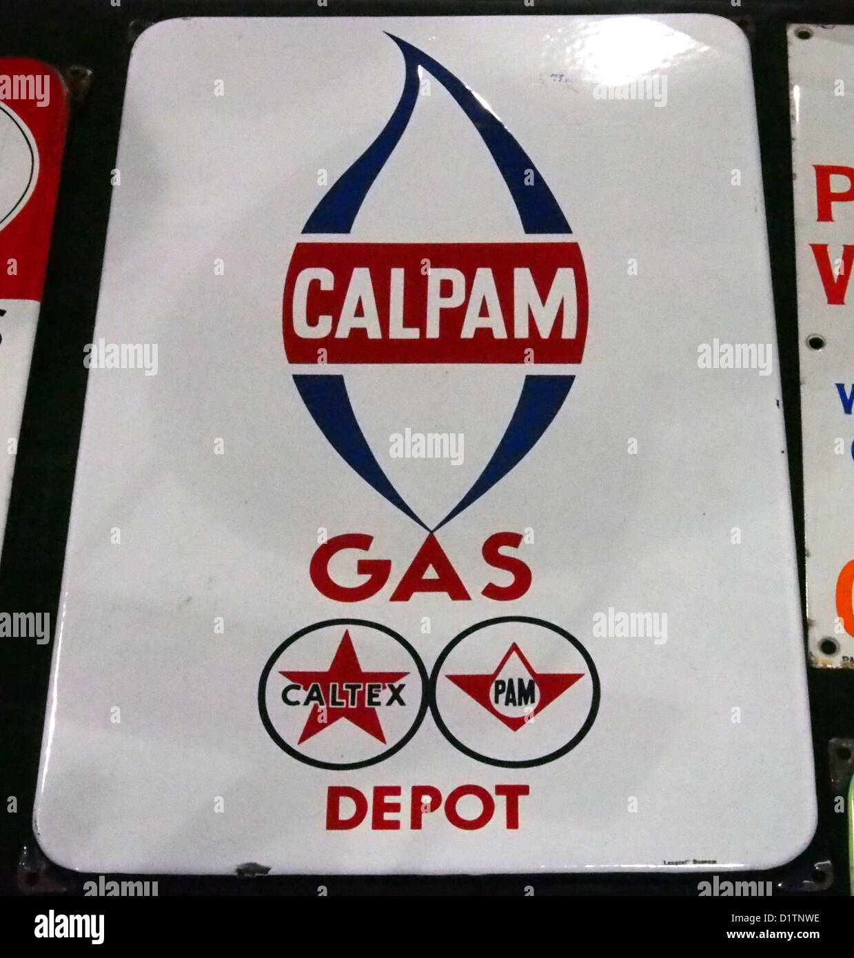 Enamel advert, Calpam GAS depot, Caltex, PAM Stock Photo Alamy