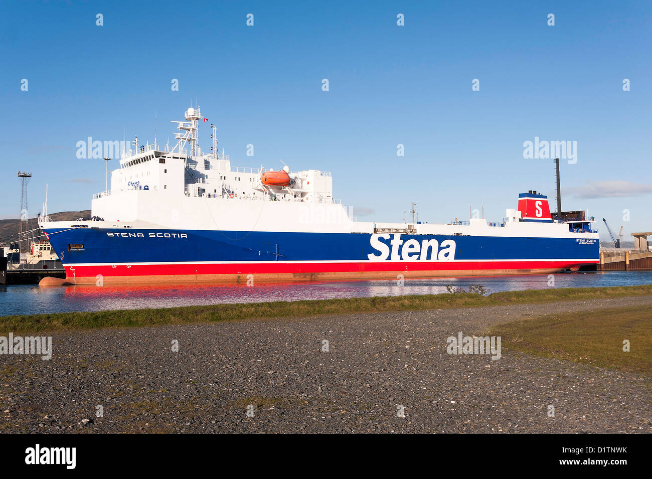 The Car Ferry Stena Scotia Docked in Belfast Lough Prior to Loading Vehicles Belfast Northern Ireland United Kingdom UK Stock Photo