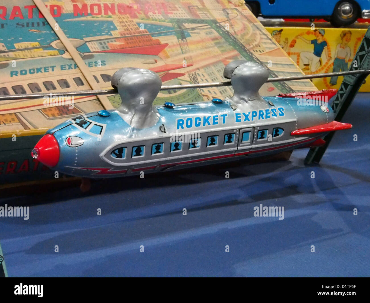 Litho tin toy MONORAIL ROCKET-SHIP - LINEMAR, Rocket Express Stock Photo