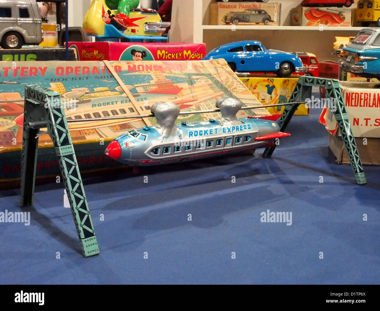 Litho tin toy MONORAIL ROCKET-SHIP - LINEMAR, Rocket Express Stock Photo