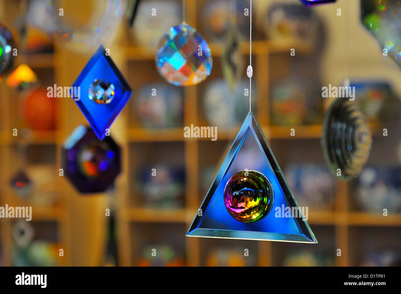 Coloful Christmas glass ornaments at the Christmas Market in Basel, Switzerland. Stock Photo