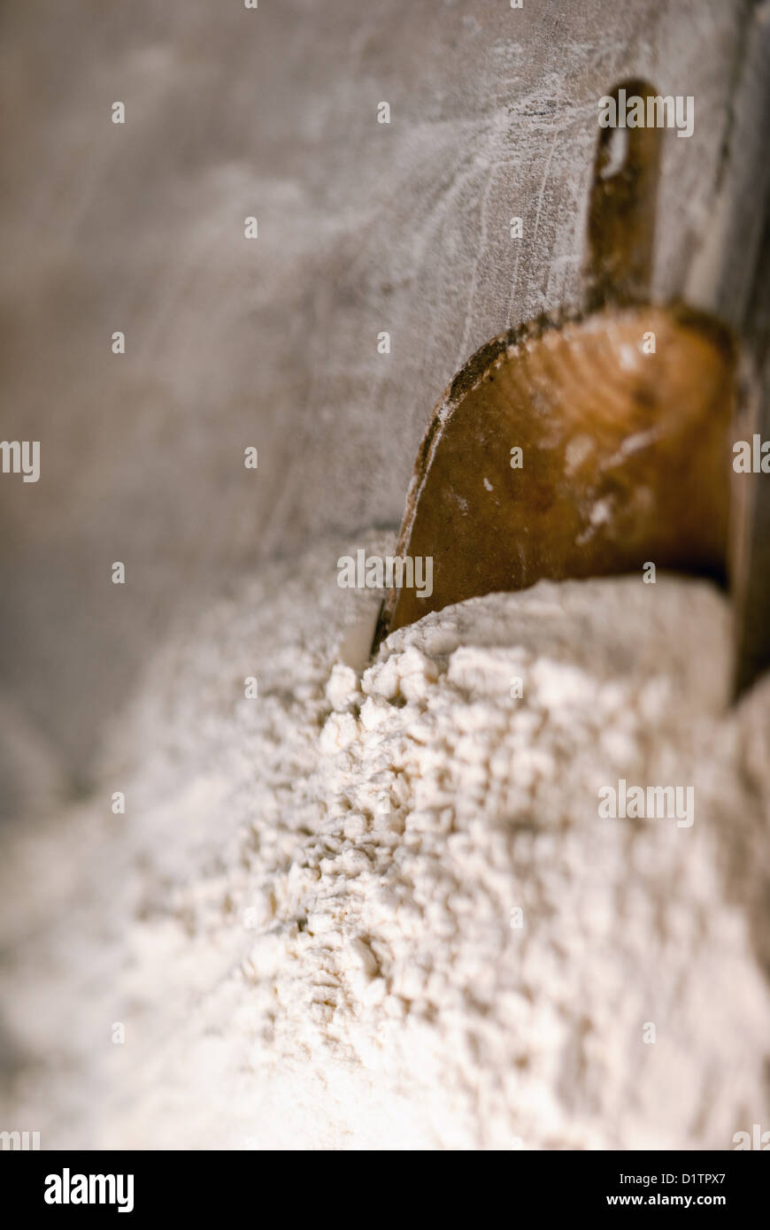 Tilt and shift defocus flour heap in a bakery Stock Photo