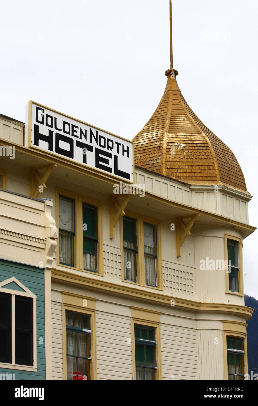 Architectural details of the Golden North Hotel in Skagway, Alaska