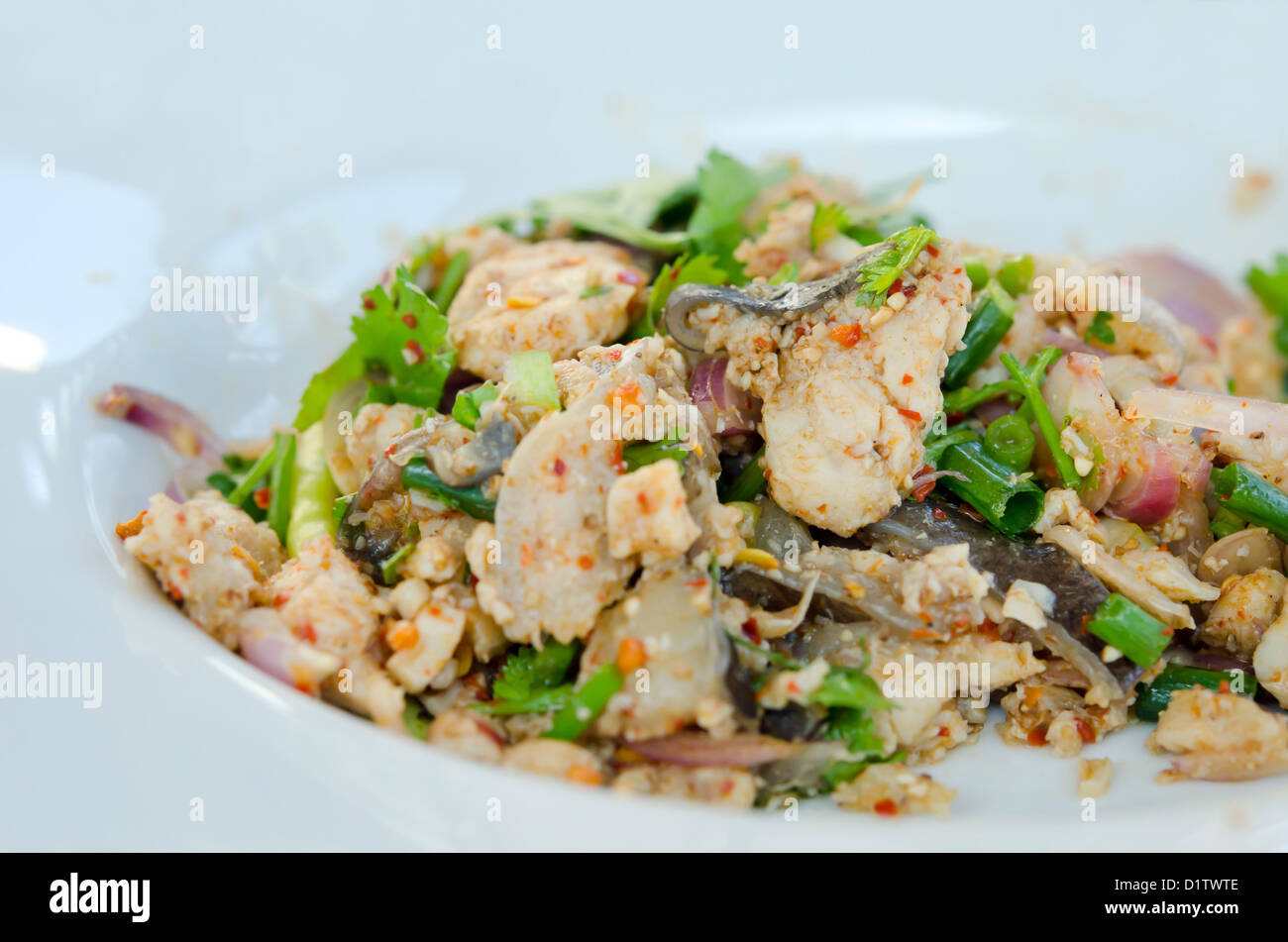 Thai dish of spicy minced fish with vegetable Stock Photo