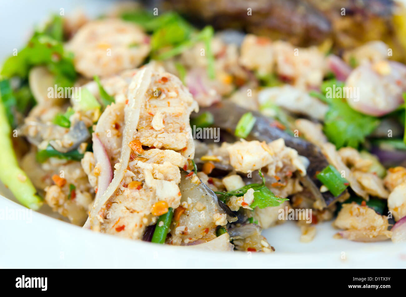 close up of spicy minced fish with vegetable Stock Photo