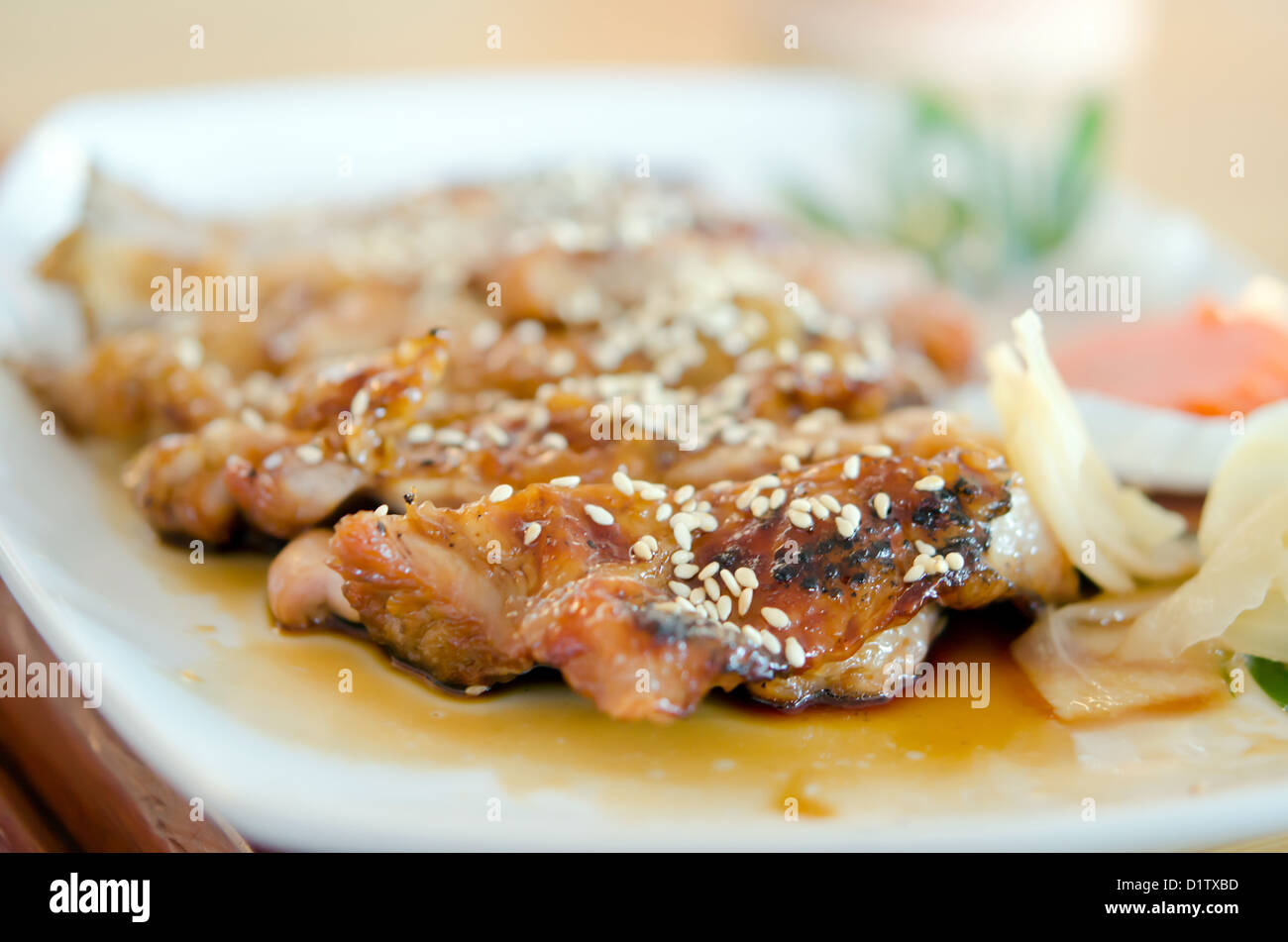 Teriyaki Chicken on plate, Japanese style Food Stock Photo