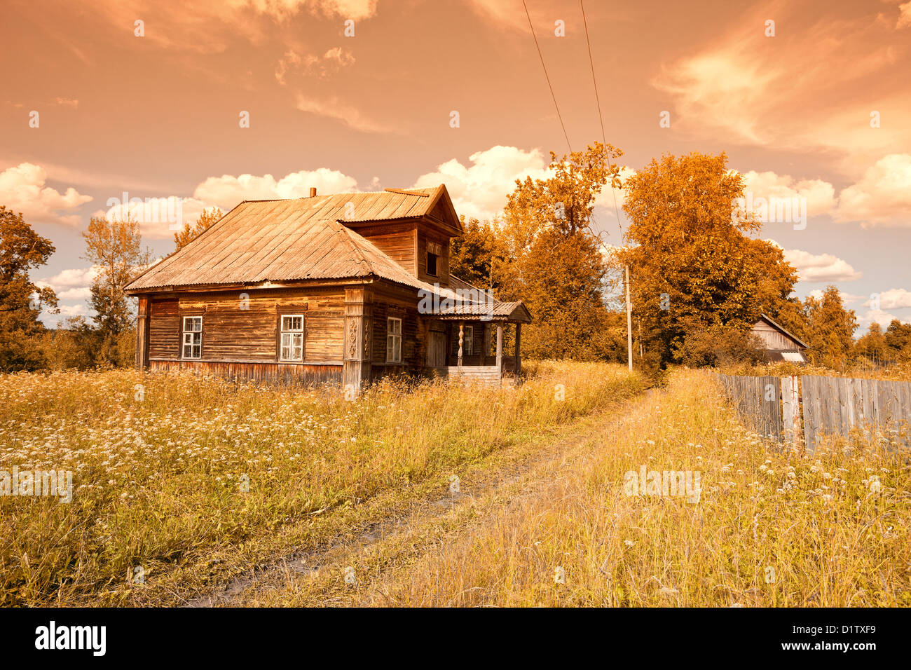 Old wooden house in russian village Stock Photo - Alamy