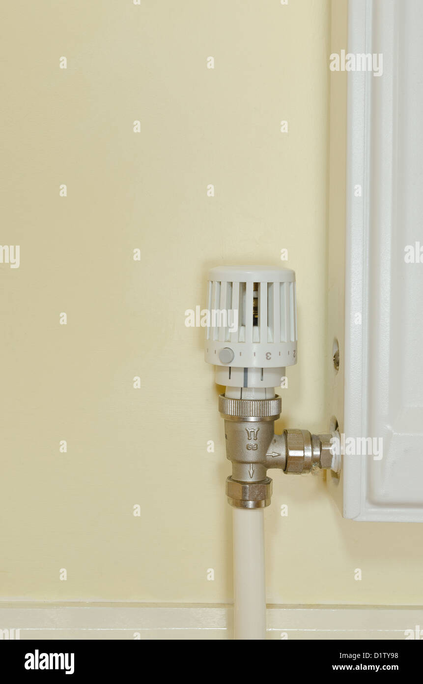 Modern thermostatic radiator control valve on central heating radiators