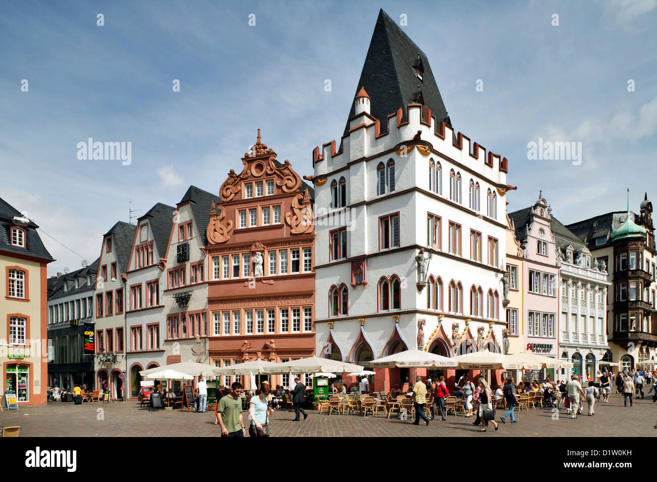 Trier, Germany, historic buildings on the main market of Trier Stock