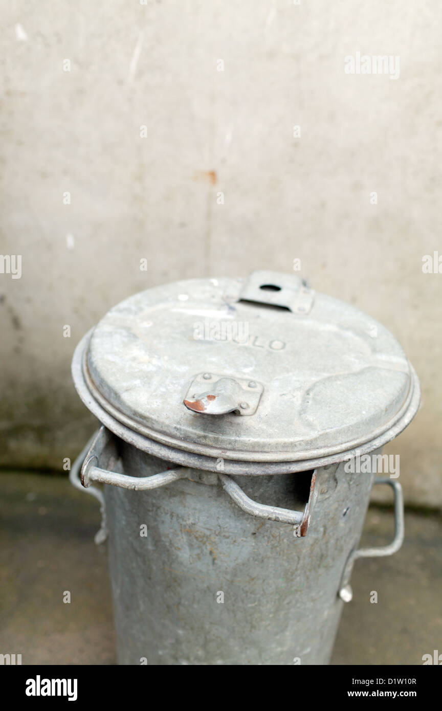 Brockscheid, Germany, a trash can made of galvanized sheet Stock Photo -  Alamy