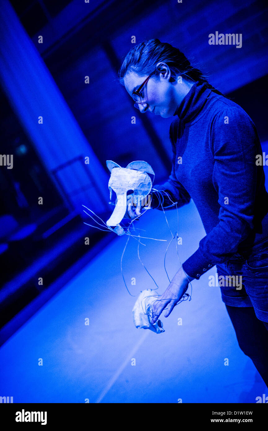 A Student, Aberystwyth University theatre studies dept. performing in stage version of Phillip Pullman's 'His Dark Materials' Stock Photo