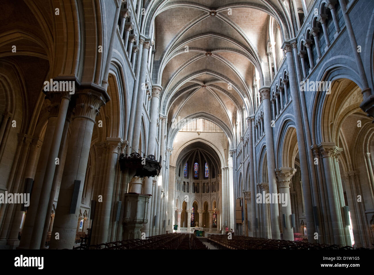 Nave of Notre Dame Cathedral Church; Lausanne; Switzerland; Europe Stock Photo