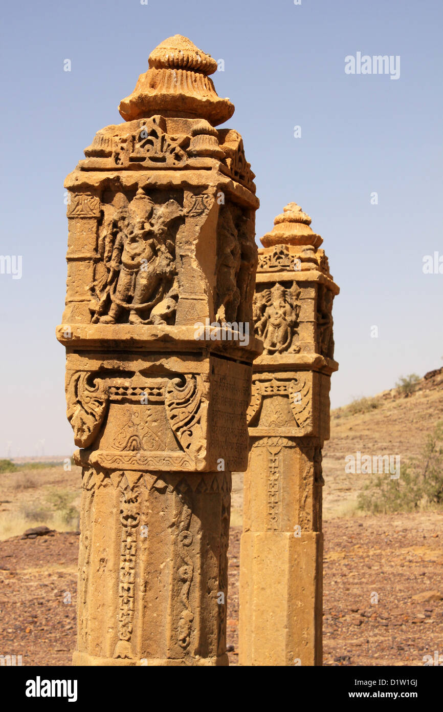 Figure of daity Ganesha carved on pillars, Rajasthan India Stock Photo