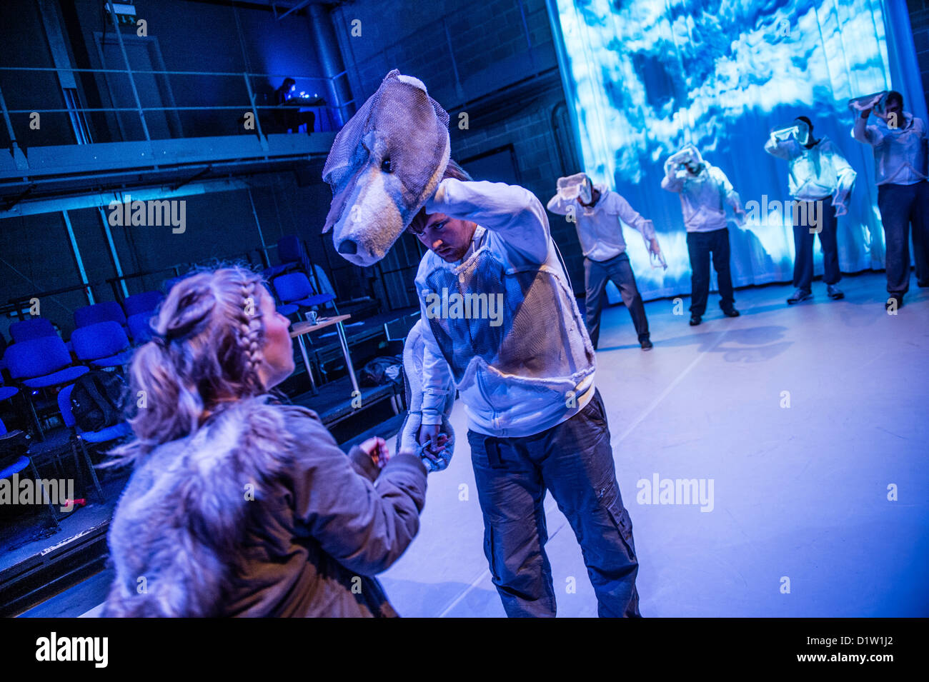 Students, Aberystwyth University theatre studies dept. performing in stage version of Phillip Pullman's 'His Dark Materials' Stock Photo