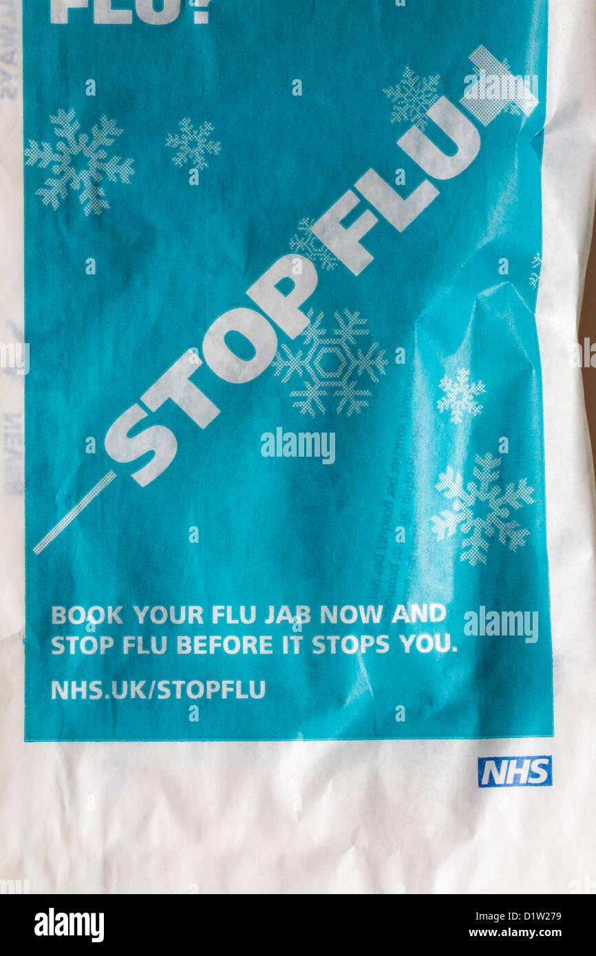 bag - NHS stop flu book your flu jab now and stop flu before it stops you Stock Photo