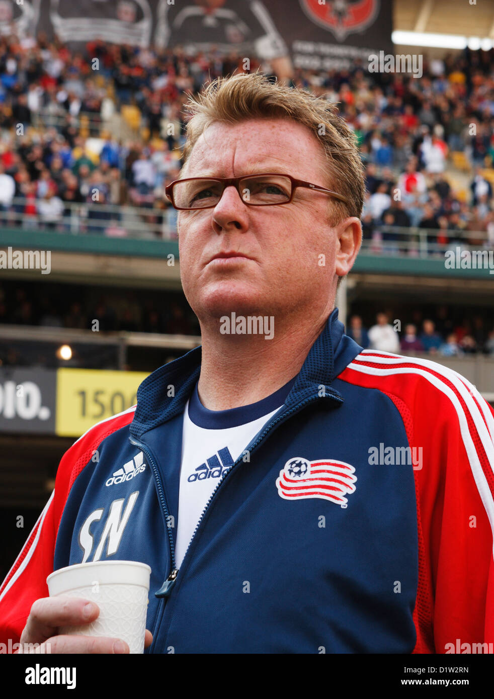 New England Revolution head coach Steve Nicol on the team bench prior to kick off of the 2007 MLS Cup championship soccer match. Stock Photo