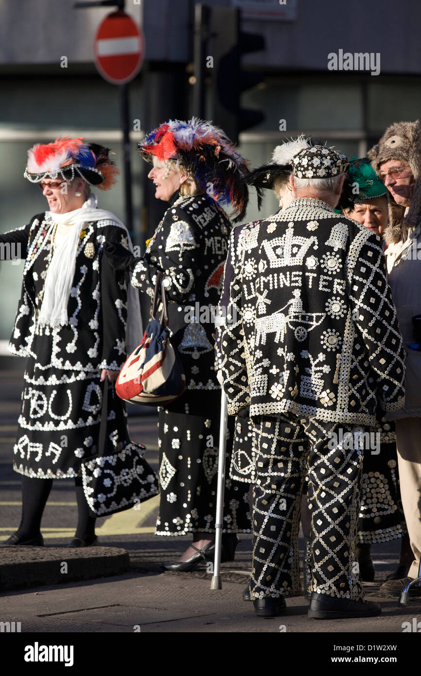 Pearly Kings and Queens known as pearlies at the New years Day Parade London 2013 Stock Photo