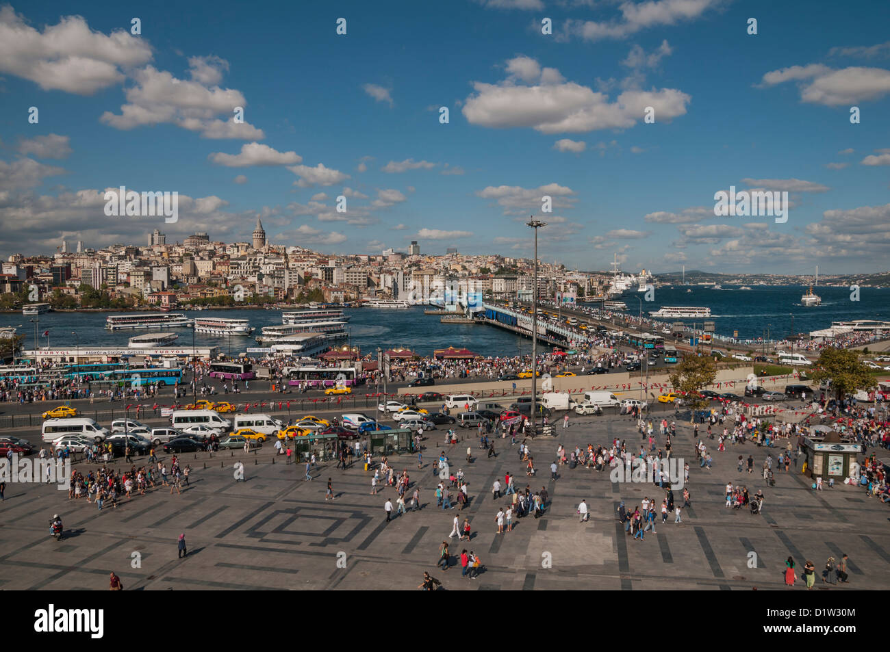 Eminonu Square, Galata Bridge and Galata Tower,istanbul,Turkey Stock Photo