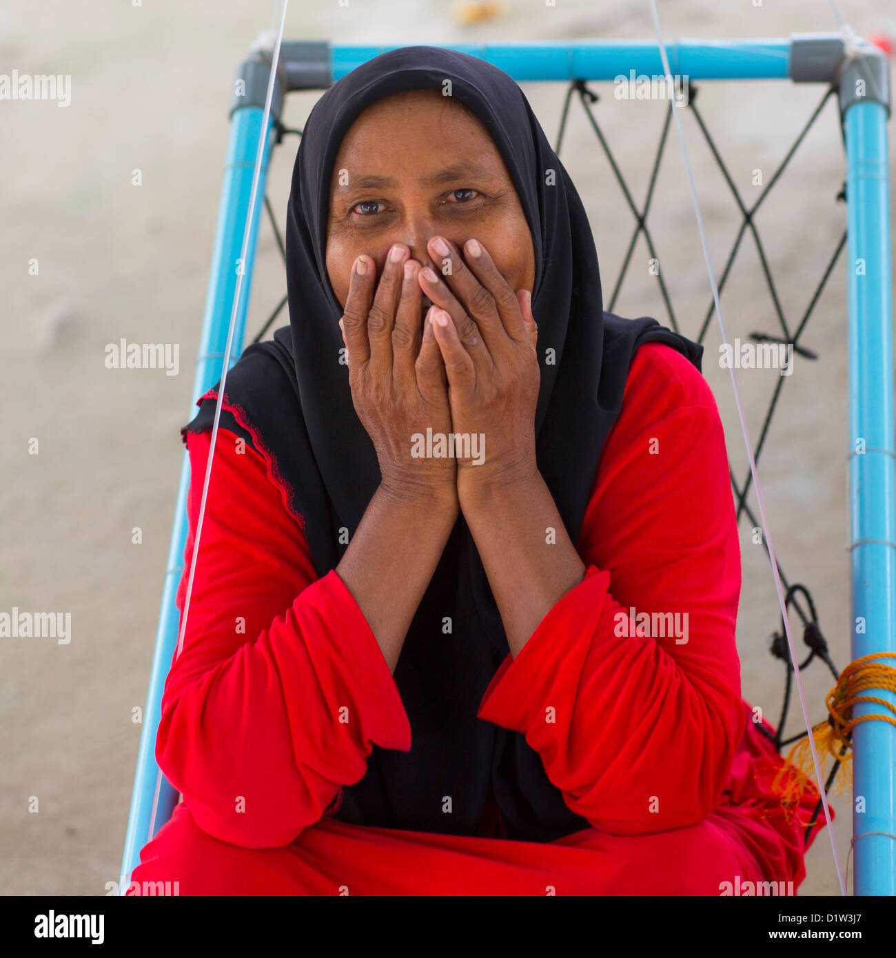 Old Veiled Woman, Eydhafushi, Baa Atoll, Maldives Stock Photo