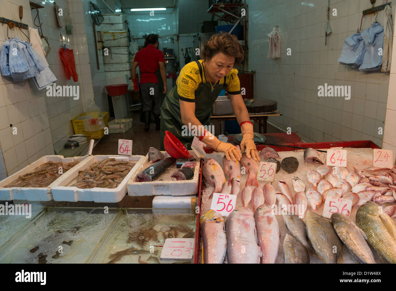 Fresh Fish and Seafood Market Stall on Gage Street in Central, Hong