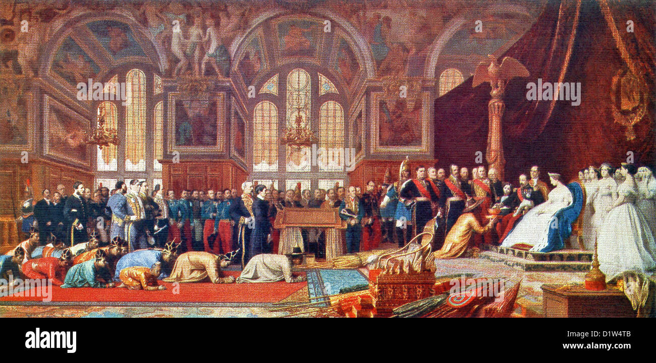 Reception of the Siamese Ambassadors is by French painter and sculptor Jean-Leon Gerome and in the style of Academicism. Stock Photo