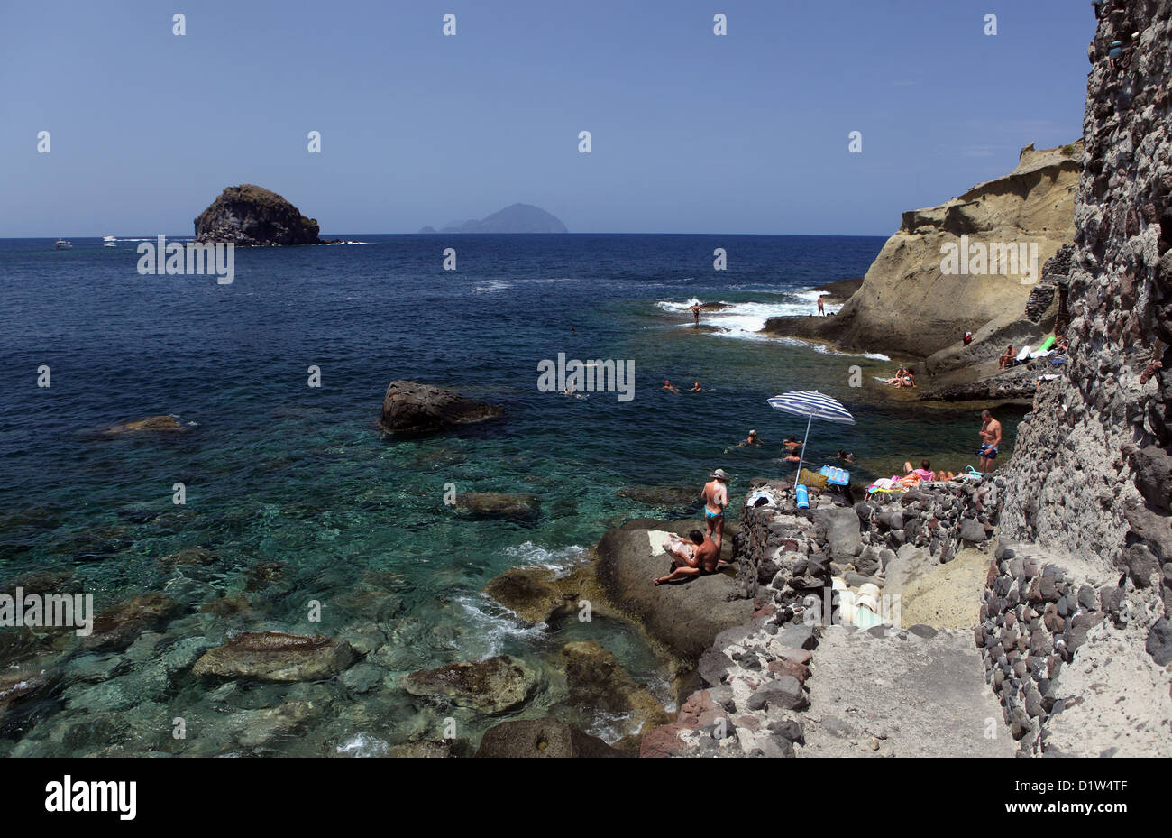 Salina, Italy, coastal landscape with views to the island Filicudi Stock Photo