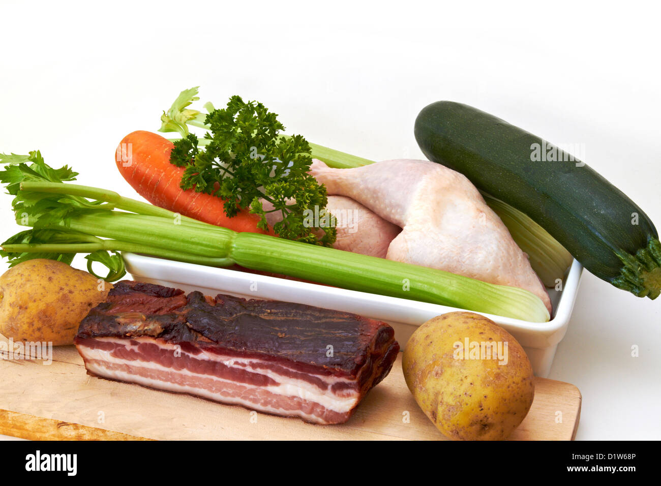 Flavoring ingredients for a chicken soup Stock Photo