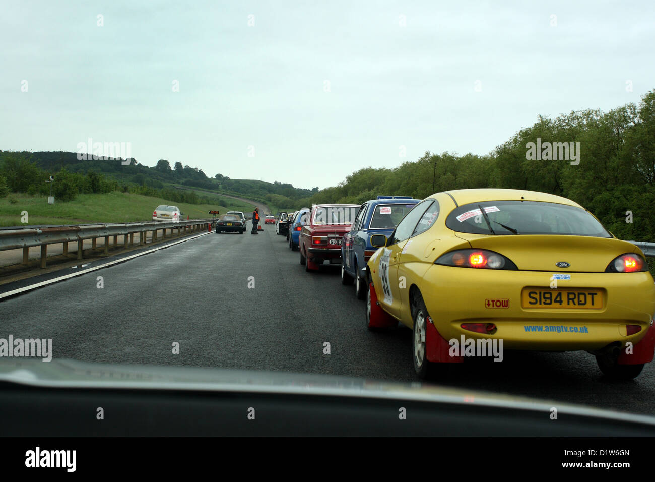 Waiting at the start, in the queue of rally cars waiting for our start time. Stock Photo