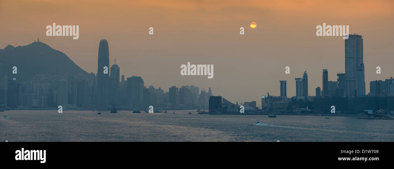 Panorama of Hong Kong Skyline and Harbour at Sunset Stock Photo - Alamy