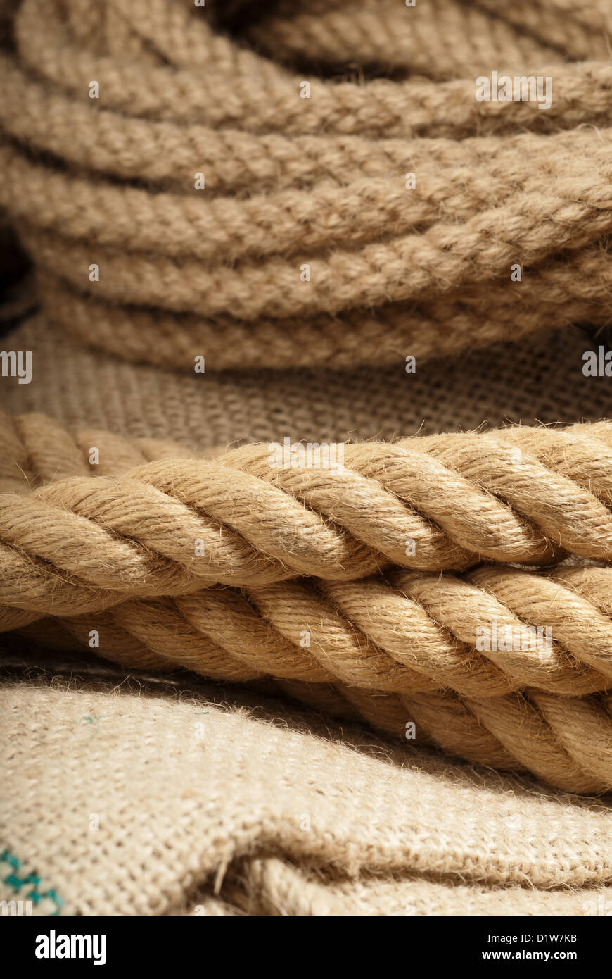 Used boat rope ready for the next tug Stock Photo - Alamy