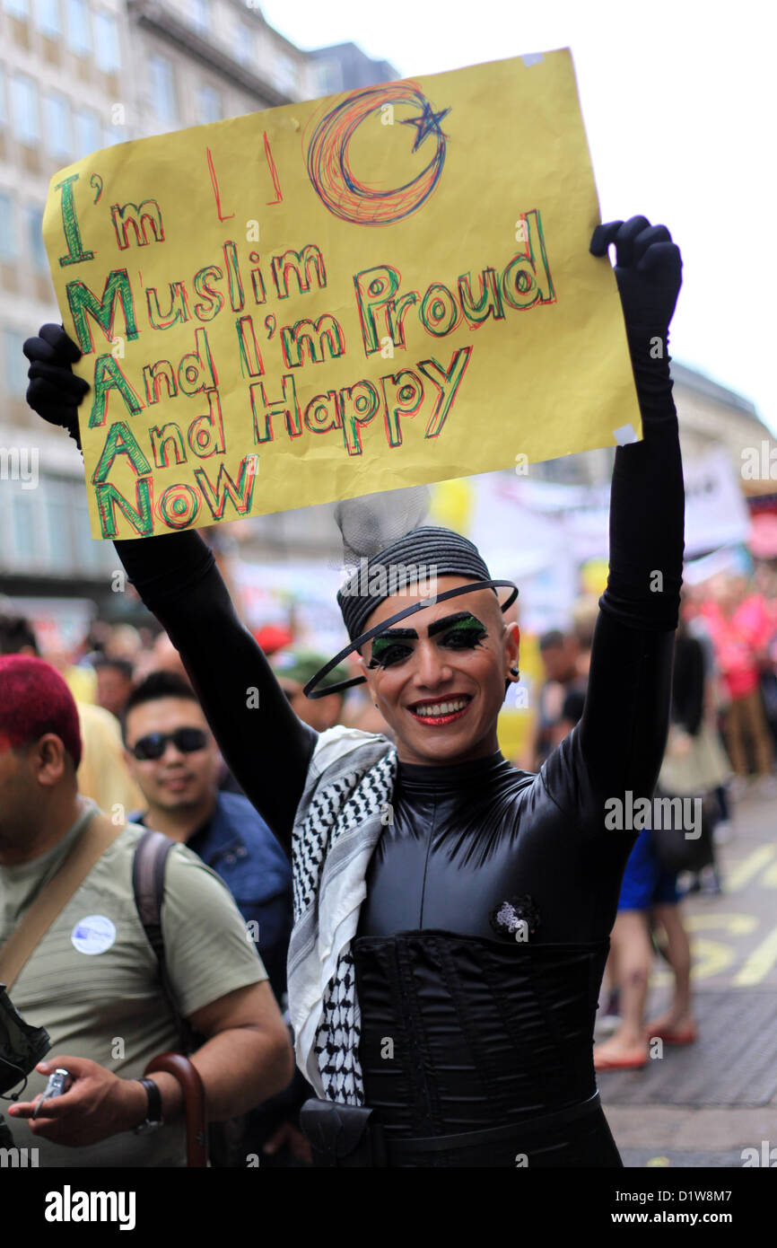 Muslim man at Gay Pride in London Stock Photo Alamy