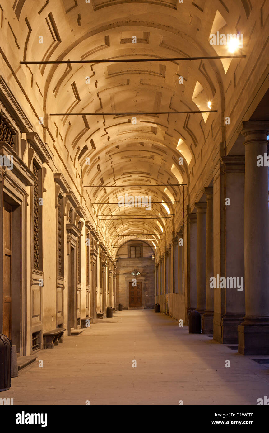 Florence - external corridor of Uffizi gallery in morning Stock Photo
