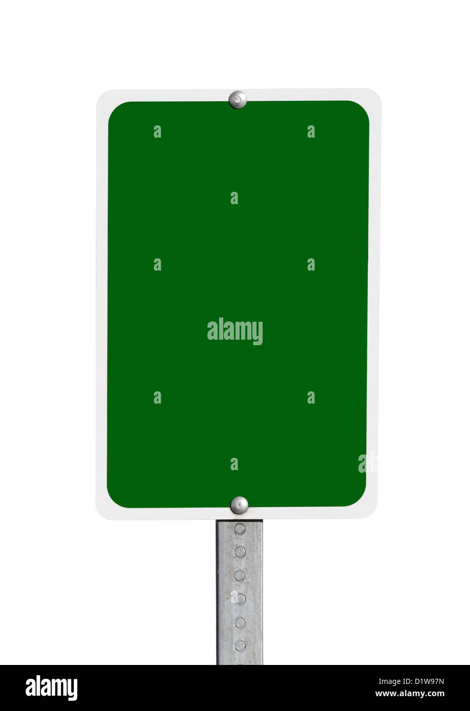 Blank green road sign isolated with clipping path. Stock Photo